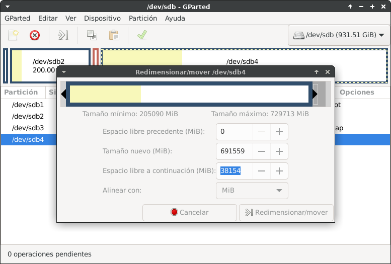 Redimensión disco de origen