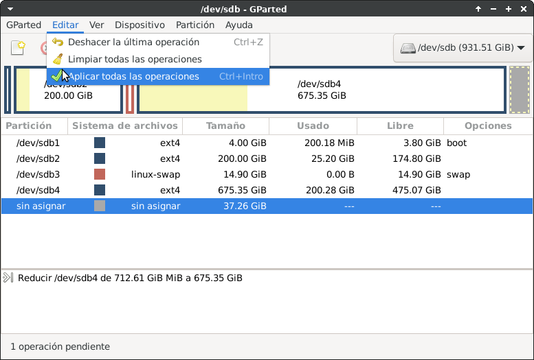 Tamaño del disco de origen