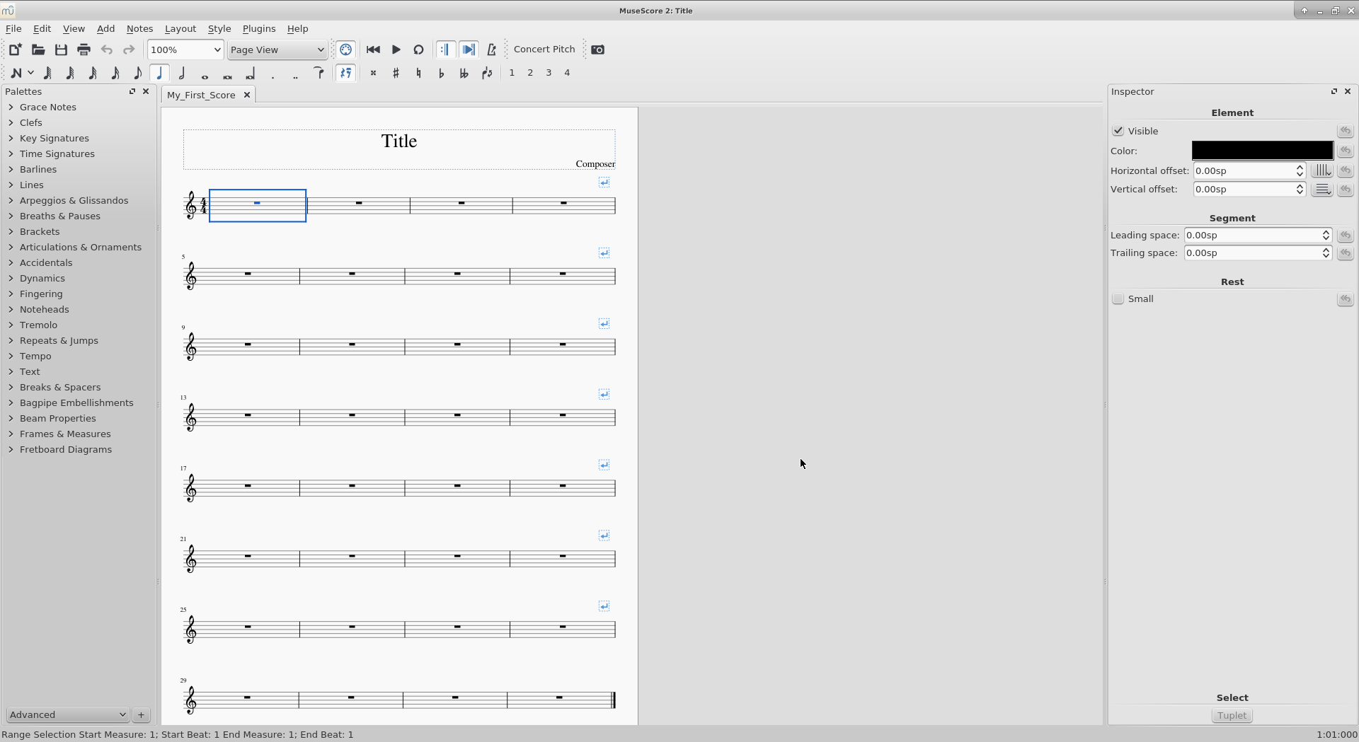 empty score to start with
